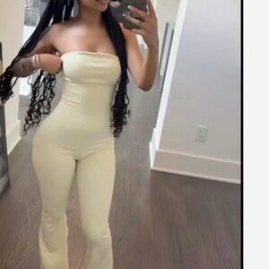 Elegant Strapless Beige Jumpsuit